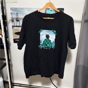 Uniqlo Black Tee with Green Checker Anime Graphic Demon Slayer Tanjiro